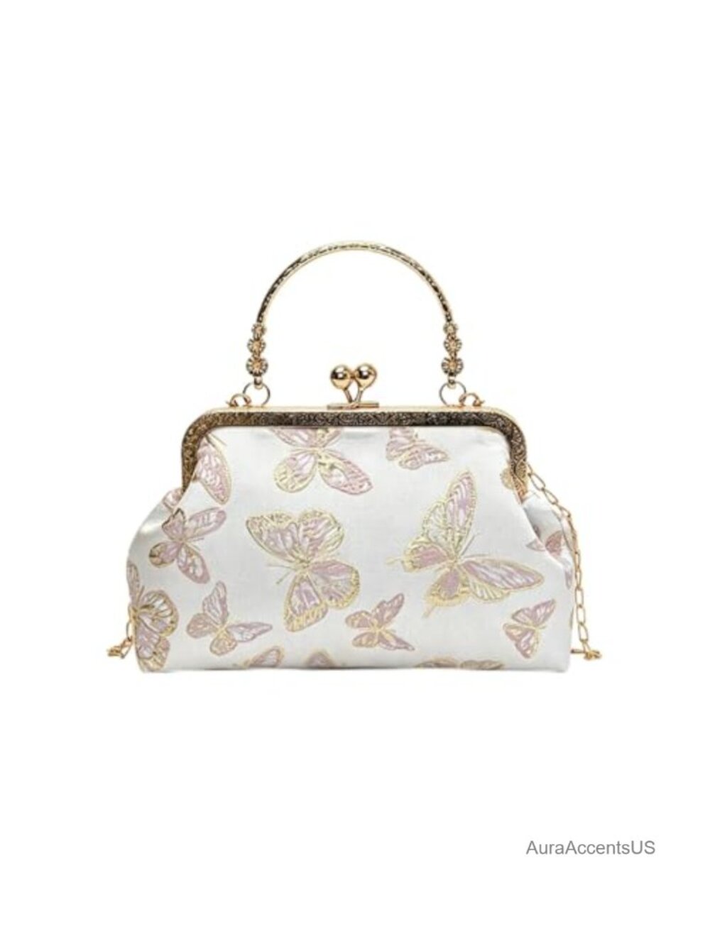 Butterfly Embroidery Sequin Clutch Purse, Kiss-Lock Frame Crossbody Shoulder